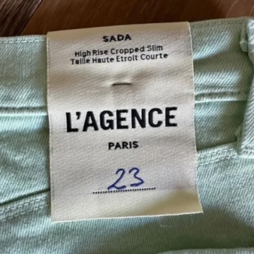L’AGENCE Sada High Rise Cropped Slim Jeans Soft Mint Size 23 NWT - Picture 6 of 8